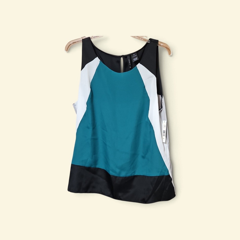 Worthington Womens XL Sleeveless Colorblock Teal Black White Keyhole Back 0417